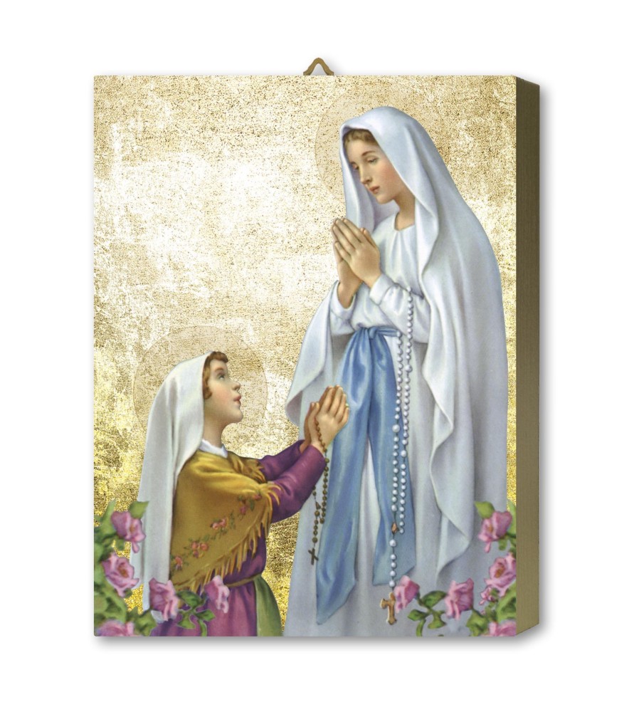 Tavola Lignea dell'Apparizione di Lourdes con Bernadette in scatola regalo Tavola Lignea dell'Apparizione di Lourdes con Bernadette in scatola regalo
