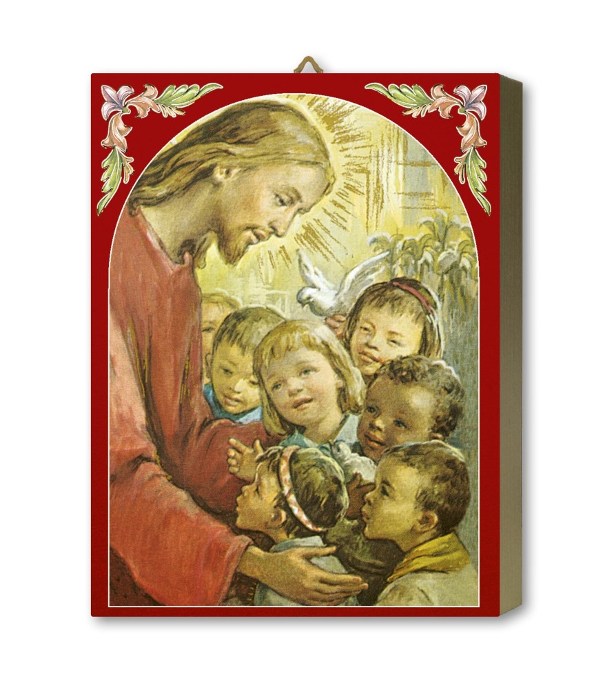 Tavola Lignea di Gesù con i pargoli in scatola regalo Tavola Lignea di Gesù con i pargoli in scatola regalo