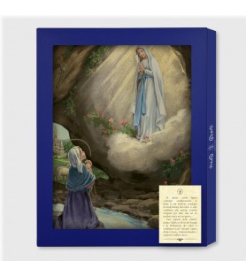Tavola Lignea dell'Apparizione di Lourdes con Bernadette nella grotta in scatola regalo