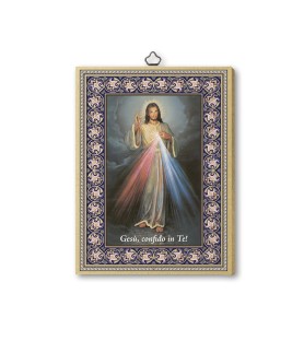Quadretto in MDF con bordo dorato di Gesù Misericordioso