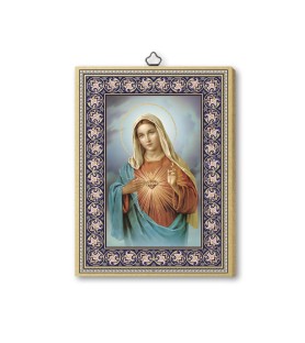 Quadretto in MDF con bordo dorato del Cuore Immacolato di Maria