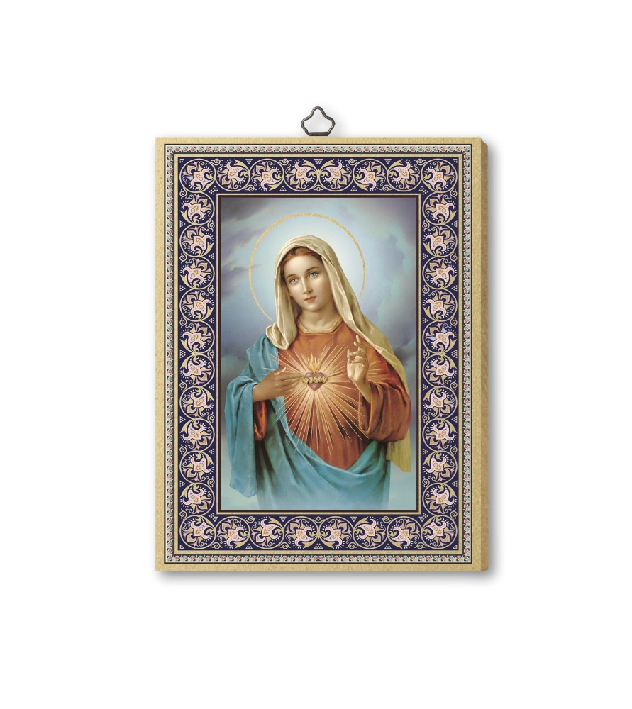 Quadretto in MDF con bordo dorato del Cuore Immacolato di Maria