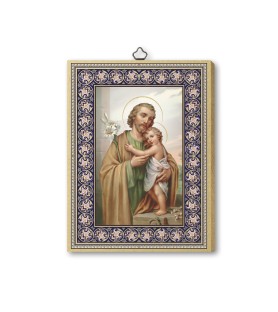 Quadretto in MDF con bordo dorato con San Giuseppe e Gesù Bambino