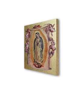 Quadretto in MDF della Madonna di Guadalupe con angeli