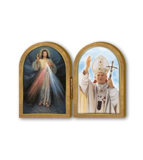 Dittico in legno di Gesù Misericordioso e Papa Giovanni Paolo II
