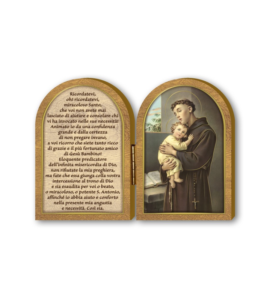 Dittico in legno di Sant'Antonio con preghiera