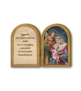 Dittico in legno della Sacra Famiglia con preghiera