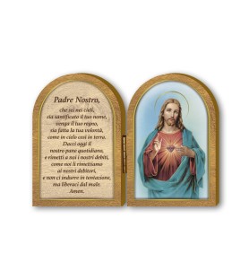 Dittico in legno del Sacro Cuore di Gesù con preghiera