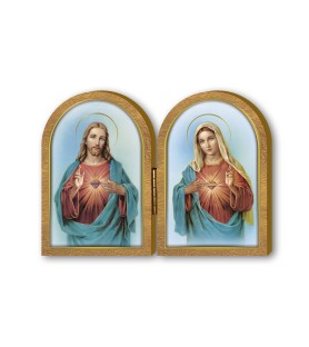 Dittico in legno del Sacro Cuore di Gesù e del Cuore Immacolato di Maria