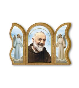 Trittico devozionale in legno di Padre Pio
