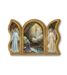 Trittico devozionale in legno della Madonna di Lourdes