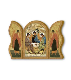 Trittico devozionale in legno della Trinità