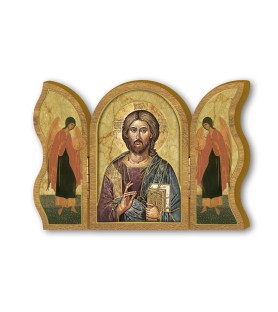 Trittico devozionale in legno di Gesù Maestro