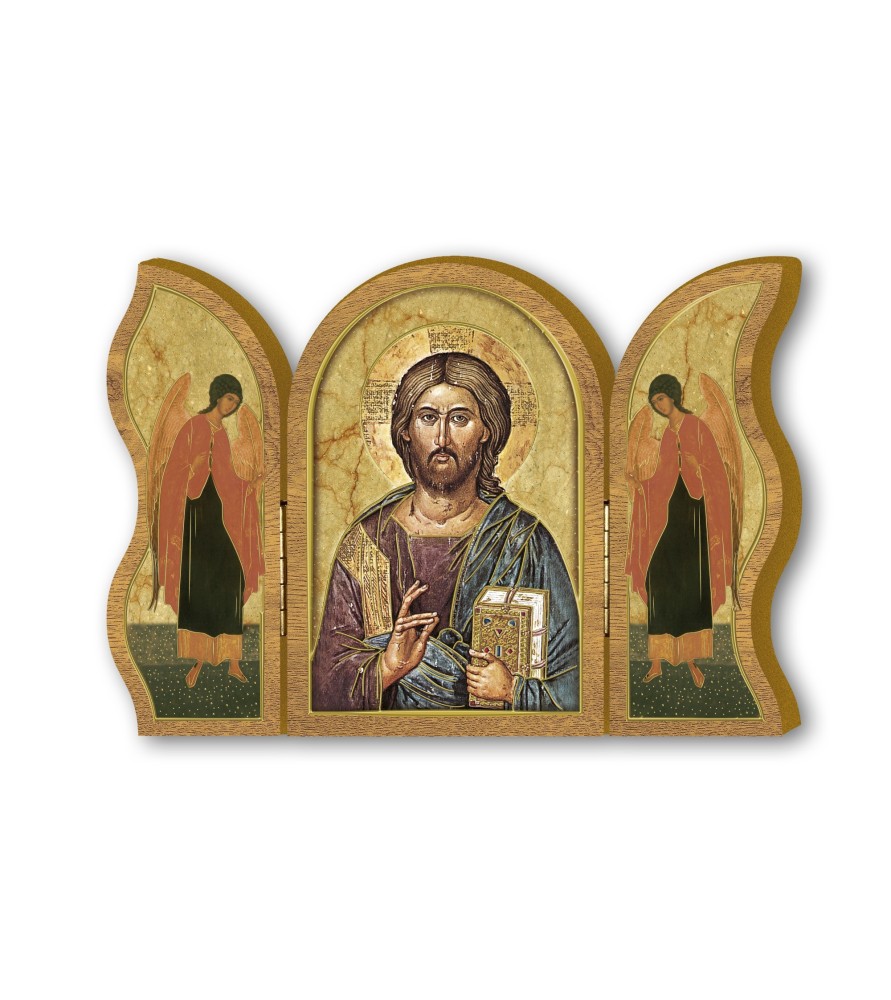 Trittico devozionale in legno di Gesù Maestro Trittico devozionale in legno di Gesù Maestro