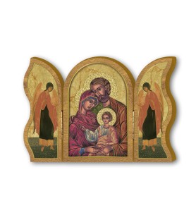 Trittico devozionale in legno della Sacra Famiglia