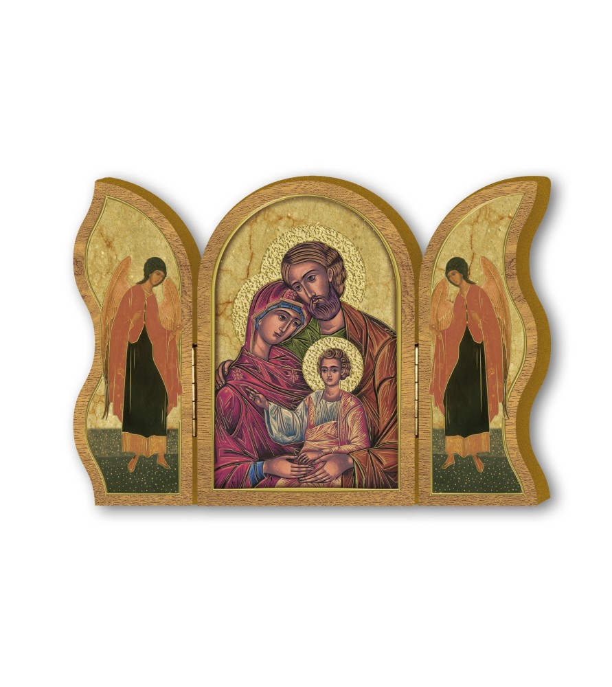 Trittico devozionale in legno della Sacra Famiglia