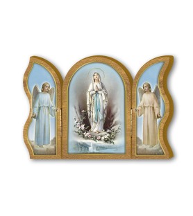 Trittico devozionale in legno della Madonna di Lourdes