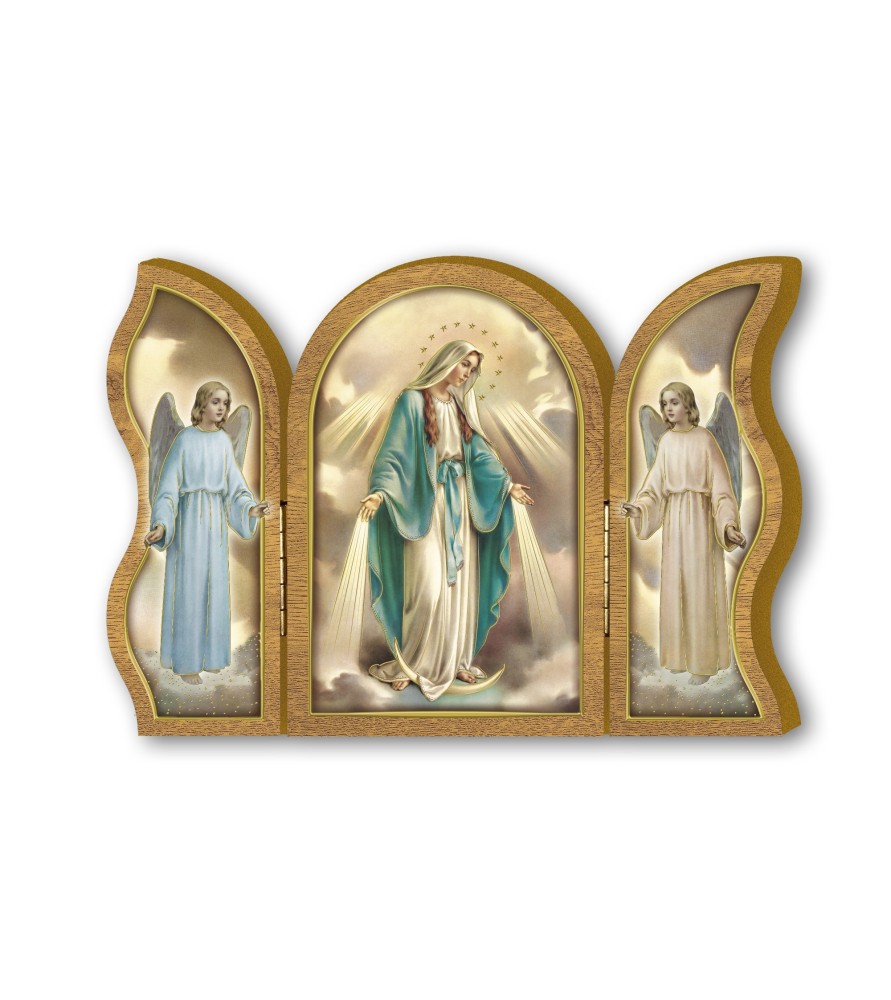 Trittico devozionale in legno della Madonna Miracolosa Trittico devozionale in legno della Madonna Miracolosa