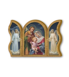 Trittico devozionale in legno della Sacra Famiglia