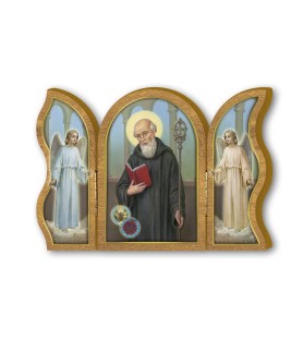Trittico devozionale in legno di San Benedetto