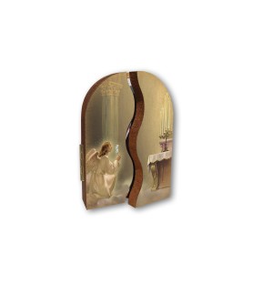 Trittico devozionale in legno dell'Angelo con lanterna