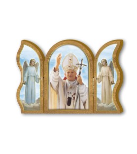 Trittico devozionale in legno di Papa Giovanni Paolo II