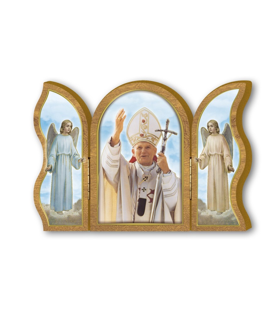 Trittico devozionale in legno di Papa Giovanni Paolo II