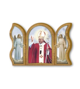 Trittico devozionale in legno di Papa Giovanni Paolo II