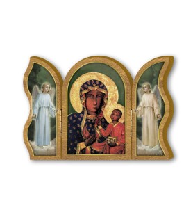Trittico devozionale in legno della Madonna di Czestochowa