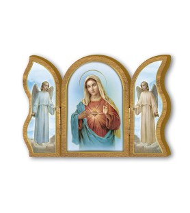 Trittico devozionale in legno del Cuore Immacolato di Maria
