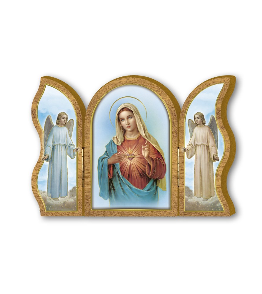 Trittico devozionale in legno del Cuore Immacolato di Maria
