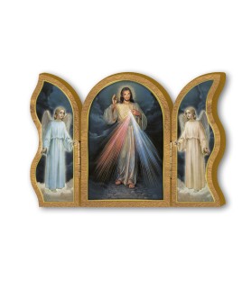Trittico devozionale in legno del Gesù Misericordioso