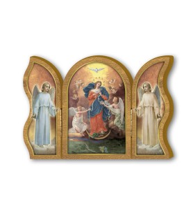 Trittico devozionale in legno della Maria che scioglie i nodi