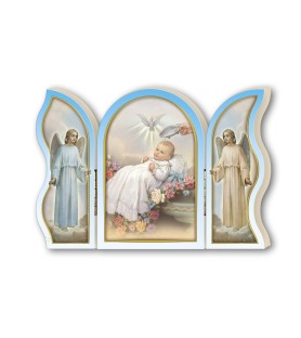 Trittico devozionale in legno di Battesimo