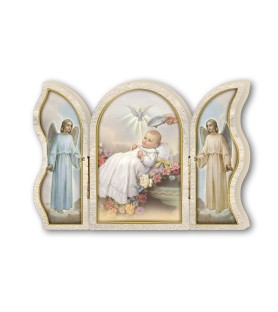 Trittico devozionale in legno di Battesimo