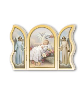 Trittico devozionale in legno di Battesimo