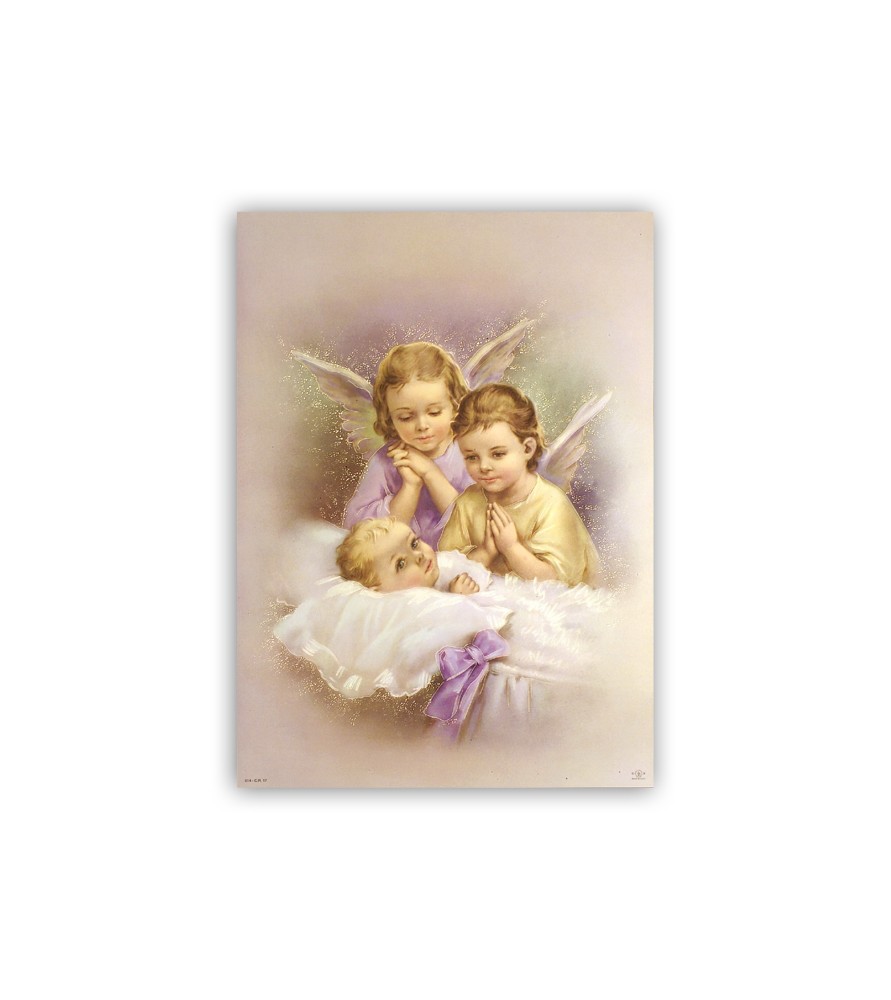 Poster con oro a caldo con l'immagine degli Angeli che vegliano il bimbo nella culla Poster con oro a caldo con l'immagine degli Angeli che vegliano il bimbo nella culla