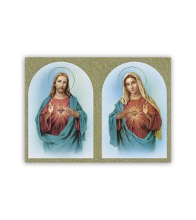 Poster con oro a caldo con l'immagine del Sacro Cuore di Gesù e dell'Immacolato Cuore di Maria