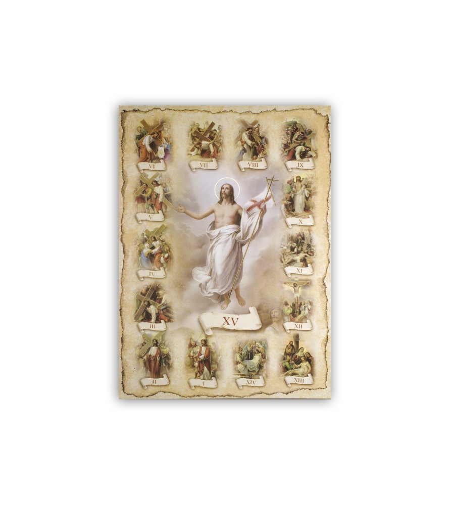Poster con oro a caldo con l'immagine delle 15 Stazioni della Via Crucis Poster con oro a caldo con l'immagine delle 15 Stazioni della Via Crucis