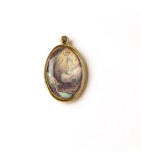 Busta con 10 Medaglia ovale dorata della Madonna di Lourdes