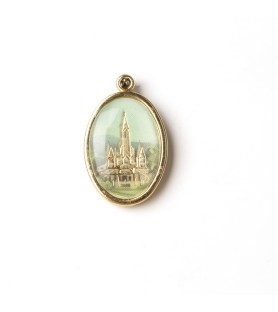 Busta con 10 Medaglia ovale dorata del Santuario di Lourdes