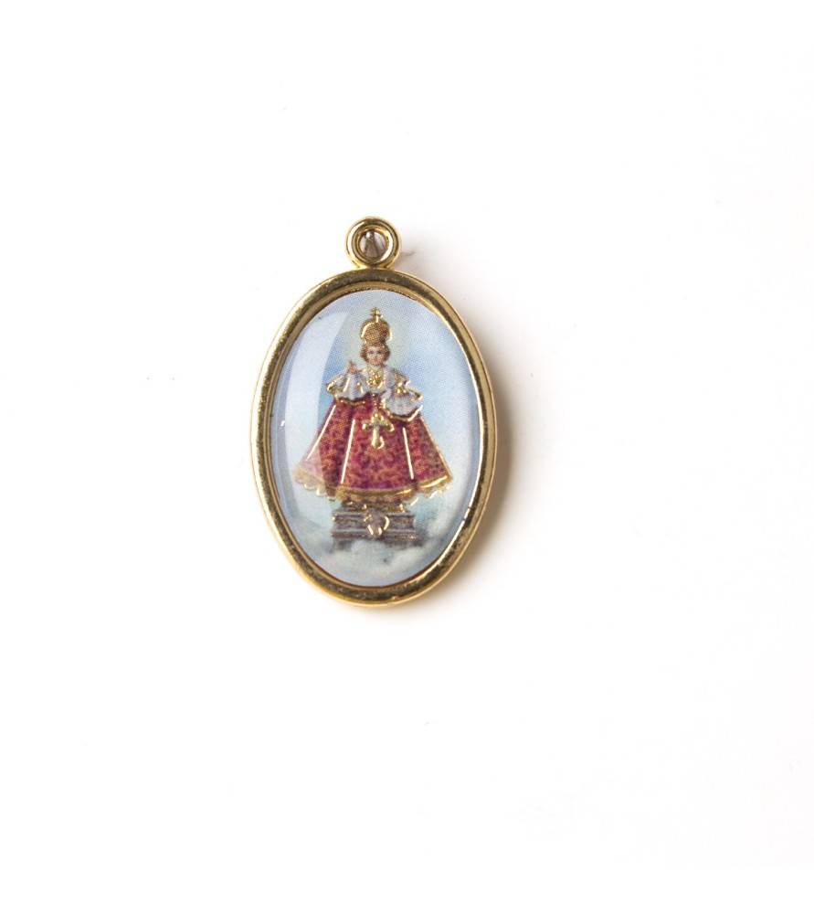 Busta con 10 Medaglia ovale dorata del Santo Bambino di Praga Busta con 10 Medaglia ovale dorata del Santo Bambino di Praga