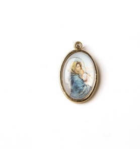 Busta con 10 Medaglia ovale dorata della Madonna con bambino