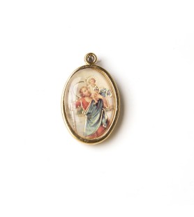 Busta con 10 Medaglia ovale dorata di San Cristoforo
