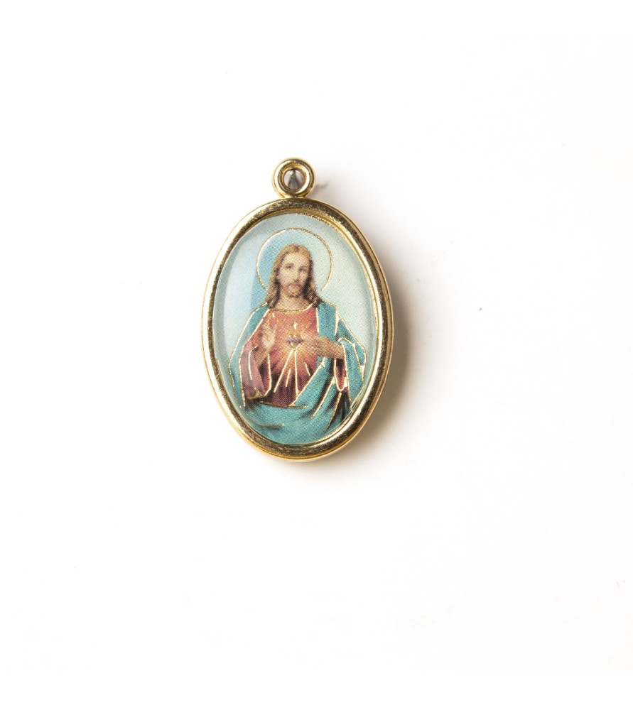 Busta con 10 Medaglia ovale dorata del Sacro Cuore di Gesù Busta con 10 Medaglia ovale dorata del Sacro Cuore di Gesù