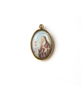 Medaglia ovale dorata di Santa Chiara