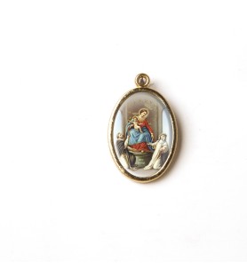 Medaglia ovale dorata della Vergine del SS. Rosario