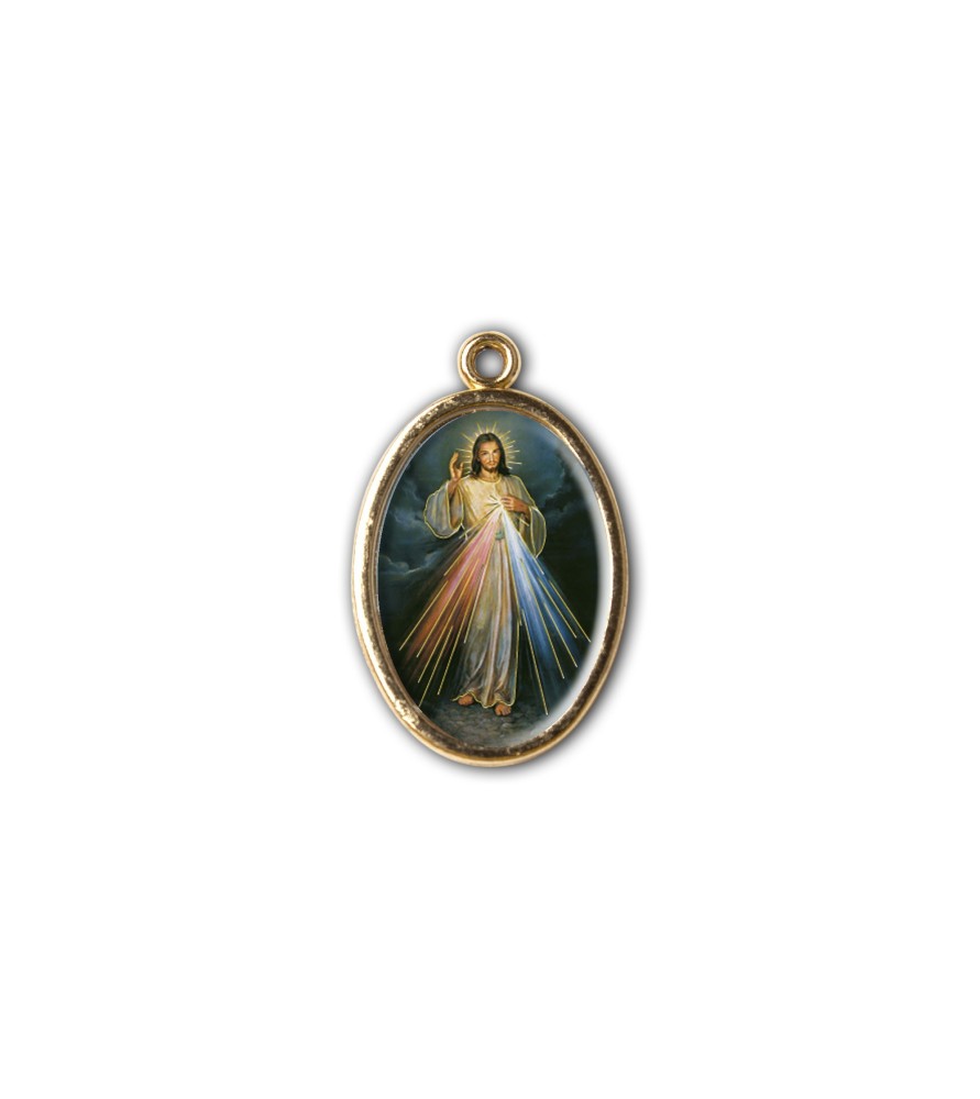 Medaglia ovale dorata double-face del Gesù Misericordioso e di San Faustina Medaglia ovale dorata double-face del Gesù Misericordioso e di San Faustina