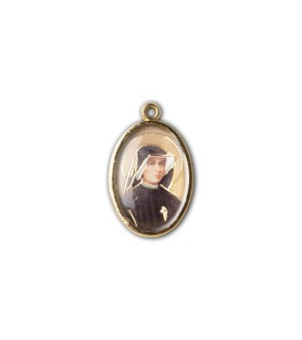 Medaglia ovale dorata double-face del Gesù Misericordioso e di San Faustina