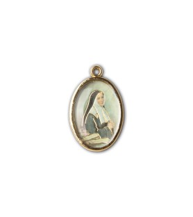 Medaglia ovale dorata double-face della Madonna di Lourdes e Bernadette